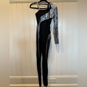ALGY Black & Silver Single Sleeve Jumpsuit Dance Costume